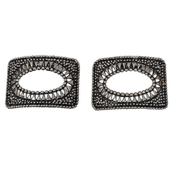 Vintage Shoe Clips Cut Steel Style Silvertone Reenactment Costume Shoe Buckles - Picture 1 of 8